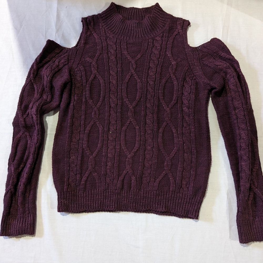 Ardene cold shoulder mock neck cable knit pullover sweater women's medium purple
